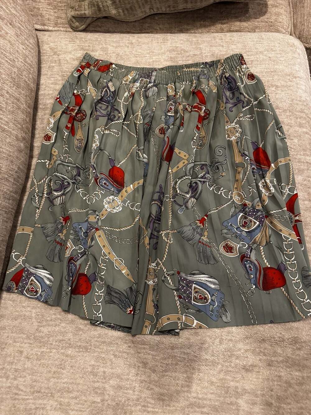 Alfred Dunner Vintage Pleated Skirt with Equestrian Chains and Belts Print